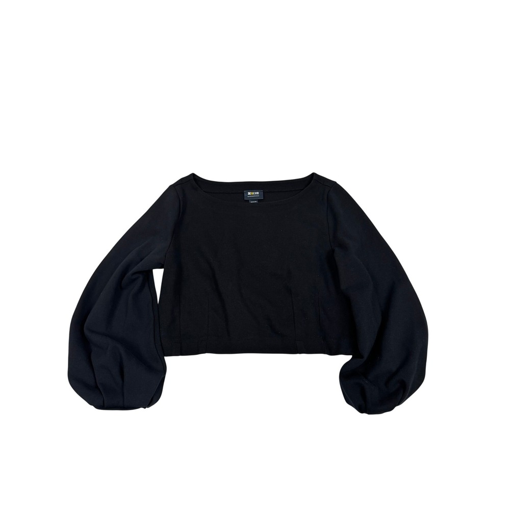 Maeve Anthropologie Black Cropped Puff Sleeve Grommet Back Sweatshirt Medium